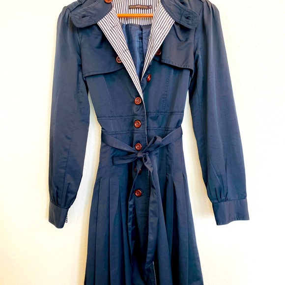Hazel (Anthropology) Navy Trench Coat sz M, EUC - Picture 1 of 6